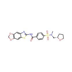 CN(C[C@@H]1CCCO1)S(=O)(=O)c1ccc(C(=O)Nc2nc3cc4c(cc3s2)OCO4)cc1 ZINC000006559354