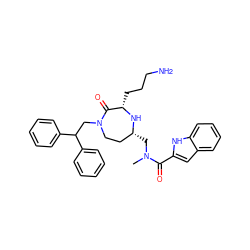 CN(C[C@@H]1CCN(CC(c2ccccc2)c2ccccc2)C(=O)[C@H](CCCN)N1)C(=O)c1cc2ccccc2[nH]1 ZINC001772576204