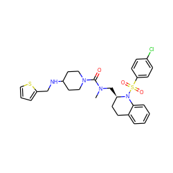 CN(C[C@@H]1CCc2ccccc2N1S(=O)(=O)c1ccc(Cl)cc1)C(=O)N1CCC(NCc2cccs2)CC1 ZINC000049708998