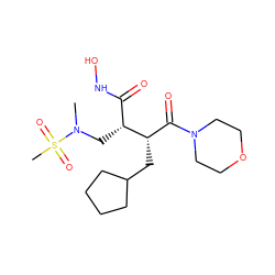 CN(C[C@H](C(=O)NO)[C@@H](CC1CCCC1)C(=O)N1CCOCC1)S(C)(=O)=O ZINC000026723444