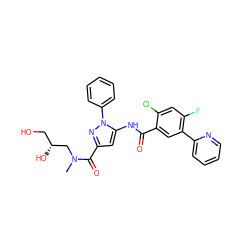 CN(C[C@H](O)CO)C(=O)c1cc(NC(=O)c2cc(-c3ccccn3)c(F)cc2Cl)n(-c2ccccc2)n1 ZINC001772569902