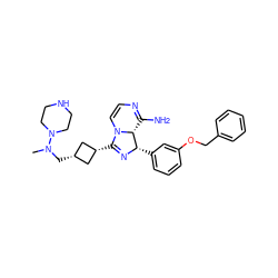 CN(C[C@H]1C[C@@H](C2=N[C@@H](c3cccc(OCc4ccccc4)c3)[C@H]3C(N)=NC=CN23)C1)N1CCNCC1 ZINC000253659037