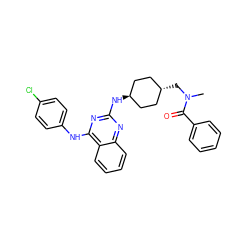 CN(C[C@H]1CC[C@H](Nc2nc(Nc3ccc(Cl)cc3)c3ccccc3n2)CC1)C(=O)c1ccccc1 ZINC000253634615