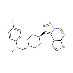 CN(C[C@H]1CC[C@H](c2nnn3cnc4[nH]ccc4c23)CC1)c1ccc(F)cc1 ZINC001772573183