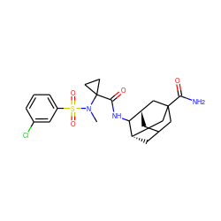 CN(C1(C(=O)NC2[C@H]3CC4C[C@H]2CC(C(N)=O)(C4)C3)CC1)S(=O)(=O)c1cccc(Cl)c1 ZINC001772579737