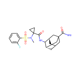 CN(C1(C(=O)NC2[C@H]3CC4C[C@H]2CC(C(N)=O)(C4)C3)CC1)S(=O)(=O)c1ccccc1F ZINC001772600861