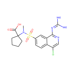 CN(C1(C(=O)O)CCCC1)S(=O)(=O)c1ccc2c(Cl)cnc(N=C(N)N)c2c1 ZINC000014960835