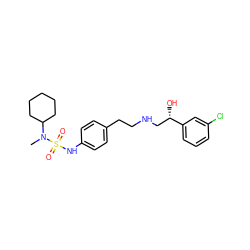 CN(C1CCCCC1)S(=O)(=O)Nc1ccc(CCNC[C@H](O)c2cccc(Cl)c2)cc1 ZINC000026966602