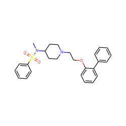 CN(C1CCN(CCOc2ccccc2-c2ccccc2)CC1)S(=O)(=O)c1ccccc1 ZINC000653803251