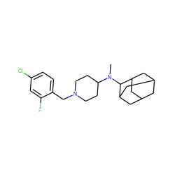 CN(C1CCN(Cc2ccc(Cl)cc2F)CC1)C1C2CC3CC(C2)CC1C3 ZINC000040891660