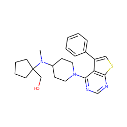 CN(C1CCN(c2ncnc3scc(-c4ccccc4)c23)CC1)C1(CO)CCCC1 ZINC000653773208