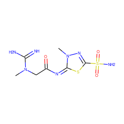 CN(CC(=O)/N=c1/sc(S(N)(=O)=O)nn1C)C(=N)N ZINC000013800585