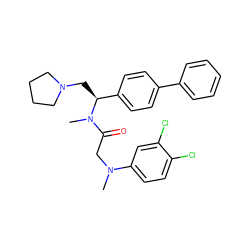 CN(CC(=O)N(C)[C@@H](CN1CCCC1)c1ccc(-c2ccccc2)cc1)c1ccc(Cl)c(Cl)c1 ZINC000045497204