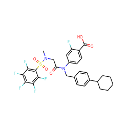 CN(CC(=O)N(Cc1ccc(C2CCCCC2)cc1)c1ccc(C(=O)O)c(F)c1)S(=O)(=O)c1c(F)c(F)c(F)c(F)c1F ZINC000150599066