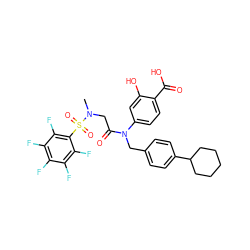 CN(CC(=O)N(Cc1ccc(C2CCCCC2)cc1)c1ccc(C(=O)O)c(O)c1)S(=O)(=O)c1c(F)c(F)c(F)c(F)c1F ZINC000072116229