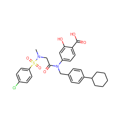 CN(CC(=O)N(Cc1ccc(C2CCCCC2)cc1)c1ccc(C(=O)O)c(O)c1)S(=O)(=O)c1ccc(Cl)cc1 ZINC000072116675