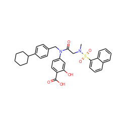 CN(CC(=O)N(Cc1ccc(C2CCCCC2)cc1)c1ccc(C(=O)O)c(O)c1)S(=O)(=O)c1cccc2ccccc12 ZINC000072116547