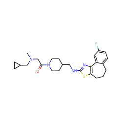 CN(CC(=O)N1CCC(CNc2nc3c(s2)CCCc2ccc(F)cc2-3)CC1)CC1CC1 ZINC000026495755