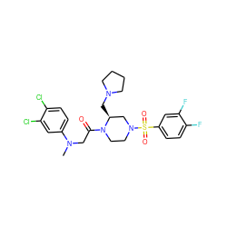 CN(CC(=O)N1CCN(S(=O)(=O)c2ccc(F)c(F)c2)C[C@@H]1CN1CCCC1)c1ccc(Cl)c(Cl)c1 ZINC000049881926