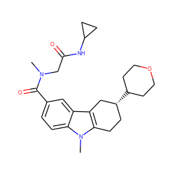 CN(CC(=O)NC1CC1)C(=O)c1ccc2c(c1)c1c(n2C)CC[C@@H](C2CCOCC2)C1 ZINC000059049547