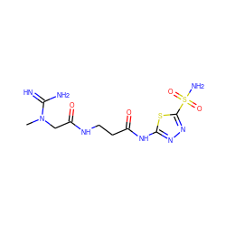 CN(CC(=O)NCCC(=O)Nc1nnc(S(N)(=O)=O)s1)C(=N)N ZINC000013800588