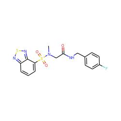 CN(CC(=O)NCc1ccc(F)cc1)S(=O)(=O)c1cccc2nsnc12 ZINC000004142735