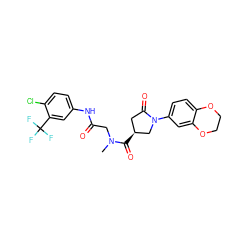 CN(CC(=O)Nc1ccc(Cl)c(C(F)(F)F)c1)C(=O)[C@H]1CC(=O)N(c2ccc3c(c2)OCCO3)C1 ZINC000012856183