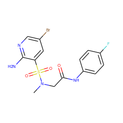 CN(CC(=O)Nc1ccc(F)cc1)S(=O)(=O)c1cc(Br)cnc1N ZINC000020484358