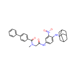 CN(CC(=O)Nc1ccc(NC23CC4CC(CC(C4)C2)C3)c([N+](=O)[O-])c1)C(=O)c1ccc(-c2ccccc2)cc1 ZINC000042878956