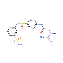 CN(CC(=O)Nc1ccc(S(=O)(=O)Nc2cccc(S(N)(=O)=O)c2)cc1)C(=N)N ZINC000013800599