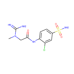 CN(CC(=O)Nc1ccc(S(N)(=O)=O)cc1Cl)C(=N)N ZINC000013800569