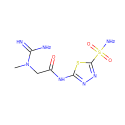 CN(CC(=O)Nc1nnc(S(N)(=O)=O)s1)C(=N)N ZINC000013800582