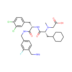 CN(CC(=O)O)[C@H](CC1CCCCC1)C(=O)N[C@@H](Cc1ccc(Cl)c(Cl)c1)C(=O)NCc1ccc(CN)c(F)c1 ZINC000206318596