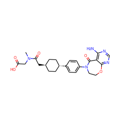 CN(CC(=O)O)C(=O)C[C@H]1CC[C@H](c2ccc(N3CCOc4ncnc(N)c4C3=O)cc2)CC1 ZINC000261179715