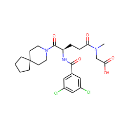 CN(CC(=O)O)C(=O)CC[C@@H](NC(=O)c1cc(Cl)cc(Cl)c1)C(=O)N1CCC2(CCCC2)CC1 ZINC000013745222