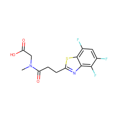 CN(CC(=O)O)C(=O)CCc1nc2c(F)c(F)cc(F)c2s1 ZINC000029410577