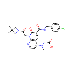 CN(CC(=O)O)c1ccnc2c1cc(C(=O)NCc1ccc(Cl)cc1)c(=O)n2CC(=O)N1CC(C)(C)C1 ZINC000103233875