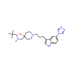 CN(CC(C)(C)C)CC1(O)CCN(CCCc2c[nH]c3ccc(-n4cnnc4)cc23)CC1 ZINC000027073544