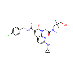 CN(CC(C)(C)CO)C(=O)Cn1c(=O)c(C(=O)NCc2ccc(Cl)cc2)cc2ccc(NC3CC3)nc21 ZINC001772576256