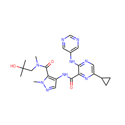 CN(CC(C)(C)O)C(=O)c1c(NC(=O)c2nc(C3CC3)cnc2Nc2cncnc2)cnn1C ZINC000148677807