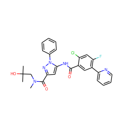 CN(CC(C)(C)O)C(=O)c1cc(NC(=O)c2cc(-c3ccccn3)c(F)cc2Cl)n(-c2ccccc2)n1 ZINC001772639191