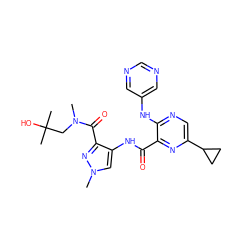 CN(CC(C)(C)O)C(=O)c1nn(C)cc1NC(=O)c1nc(C2CC2)cnc1Nc1cncnc1 ZINC000147574750