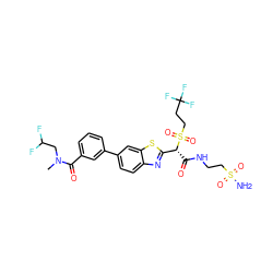 CN(CC(F)F)C(=O)c1cccc(-c2ccc3nc([C@@H](C(=O)NCCS(N)(=O)=O)S(=O)(=O)CCC(F)(F)F)sc3c2)c1 ZINC000222081115