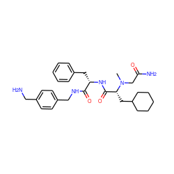 CN(CC(N)=O)[C@H](CC1CCCCC1)C(=O)N[C@@H](Cc1ccccc1)C(=O)NCc1ccc(CN)cc1 ZINC000206301931