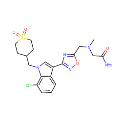 CN(CC(N)=O)Cc1nc(-c2cn(CC3CCS(=O)(=O)CC3)c3c(Cl)cccc23)no1 ZINC000084596919