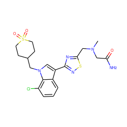 CN(CC(N)=O)Cc1nc(-c2cn(CC3CCS(=O)(=O)CC3)c3c(Cl)cccc23)ns1 ZINC000084618914