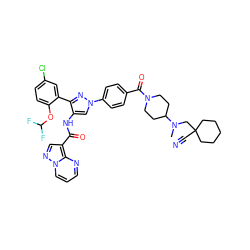 CN(CC1(C#N)CCCCC1)C1CCN(C(=O)c2ccc(-n3cc(NC(=O)c4cnn5cccnc45)c(-c4cc(Cl)ccc4OC(F)F)n3)cc2)CC1 ZINC001772649134