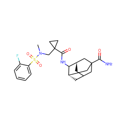 CN(CC1(C(=O)NC2[C@H]3CC4C[C@H]2CC(C(N)=O)(C4)C3)CC1)S(=O)(=O)c1ccccc1F ZINC001772570220