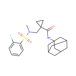 CN(CC1(C(=O)NC23CC4CC(CC(C4)C2)C3)CC1)S(=O)(=O)c1ccccc1F ZINC001772616289