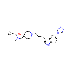 CN(CC1CC1)CC1(O)CCN(CCCc2c[nH]c3ccc(-n4cnnc4)cc23)CC1 ZINC000027074195